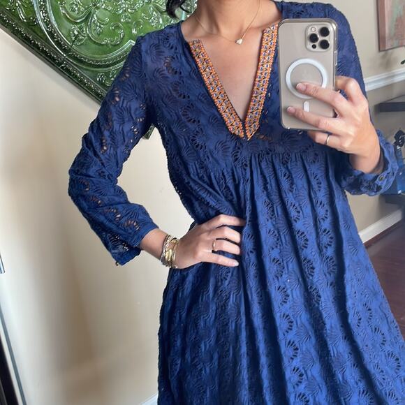 JOHNNY WAS Jade Sapphire Blue Embroidered Silk Blend Dress NWOT - Picture 3 of 8